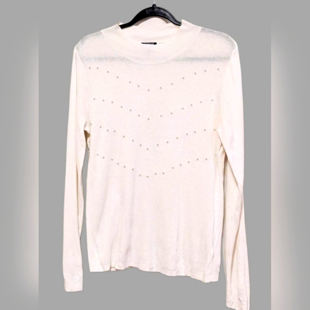 Express Lightweight Sweater Medium Ivory W Beading